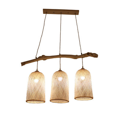 3개의 머리의 라탄 Pendant 라이트, 레스토랑 Bambu Woven 램프 3500K