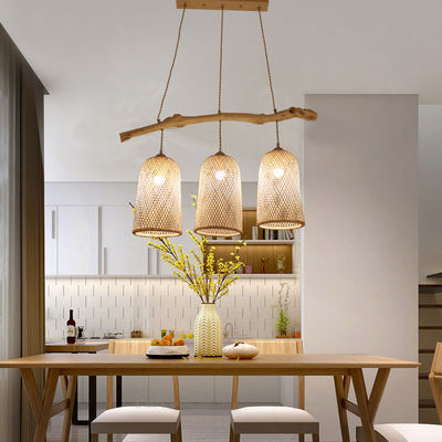 3개의 머리의 라탄 Pendant 라이트, 레스토랑 Bambu Woven 램프 3500K