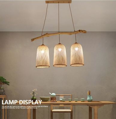 3개의 머리의 라탄 Pendant 라이트, 레스토랑 Bambu Woven 램프 3500K