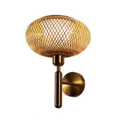 둥근 Bambu Wicker Rattan Wall Sconce 3500K 실내 욕실용