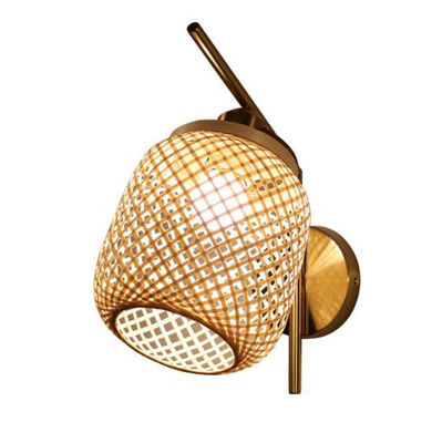 둥근 Bambu Wicker Rattan Wall Sconce 3500K 실내 욕실용