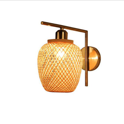 둥근 Bambu Wicker Rattan Wall Sconce 3500K 실내 욕실용