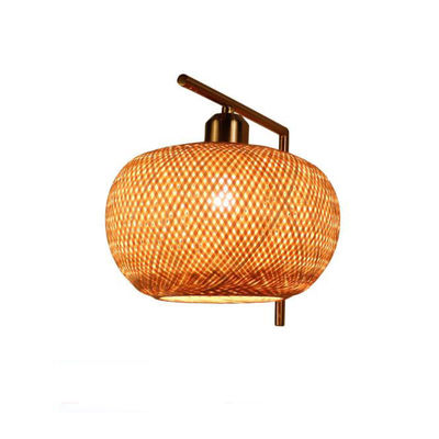 둥근 Bambu Wicker Rattan Wall Sconce 3500K 실내 욕실용