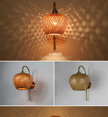 E27 LED 직물 대나무 벽 램프 Sconce 3500K 침실 욕실