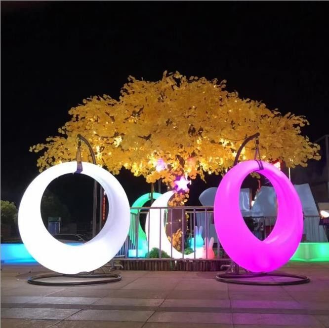 야외 엔터테인먼트 다채로운 매달린 스윙 의자 조명 원격 제어 LED 조명 스윙
